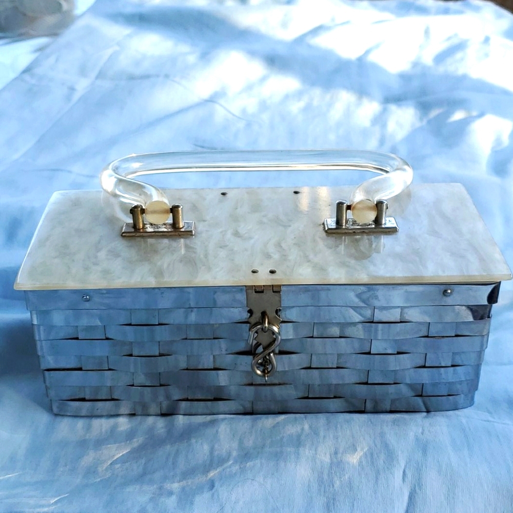 Vintage 50's-60's metal basket weave handbag.